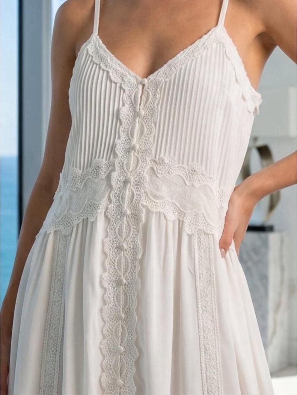 Caroline Constas Anna Ivory Lace-Trim Midi Slip Dress - Picture 2 of 14